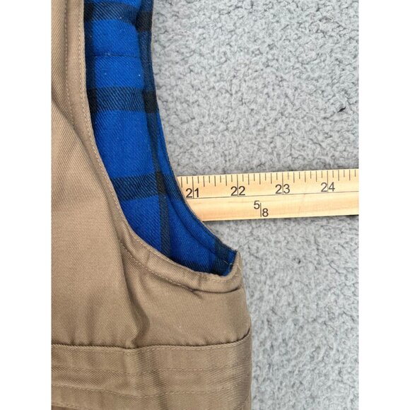 VTG Branded Lion Men's Brown Vest Pockets Insulated Blue Plaid Liners Size L - Picture 6 of 15